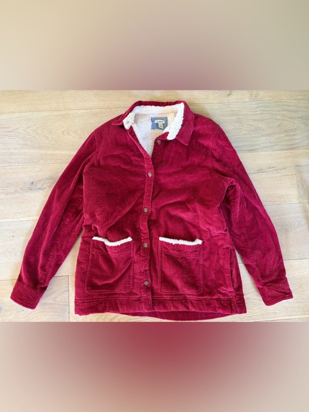 L.L. Bean maroon red corduroy shacket fleece Sherpa lining - size medium